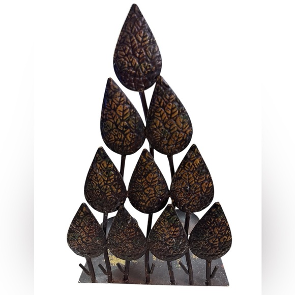Candle Holder Mid Century Metal Rustic Leaves Sculpture Vintage 18.5" - Picture 8 of 8